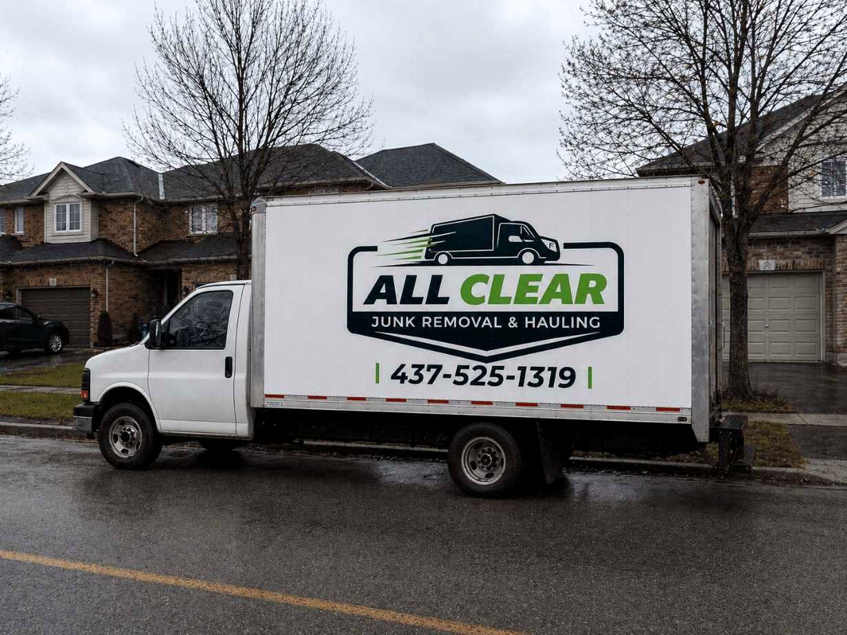 All Clear box truck parked on a Durham street